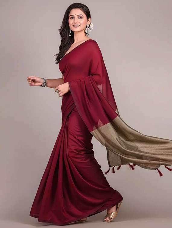 women solid handloom saree - 22565359 -  Standard Image - 4