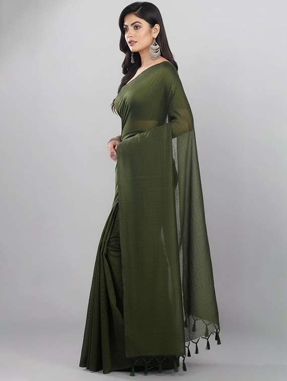 women solid handloom saree - 22565360 -  Standard Image - 1