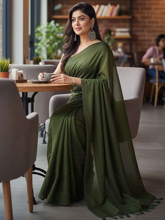 women solid handloom saree - 22565360 -  Standard Image - 4