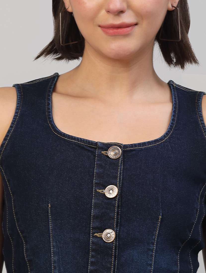 women solid sleeveless denim top - 22565364 -  Standard Image - 1