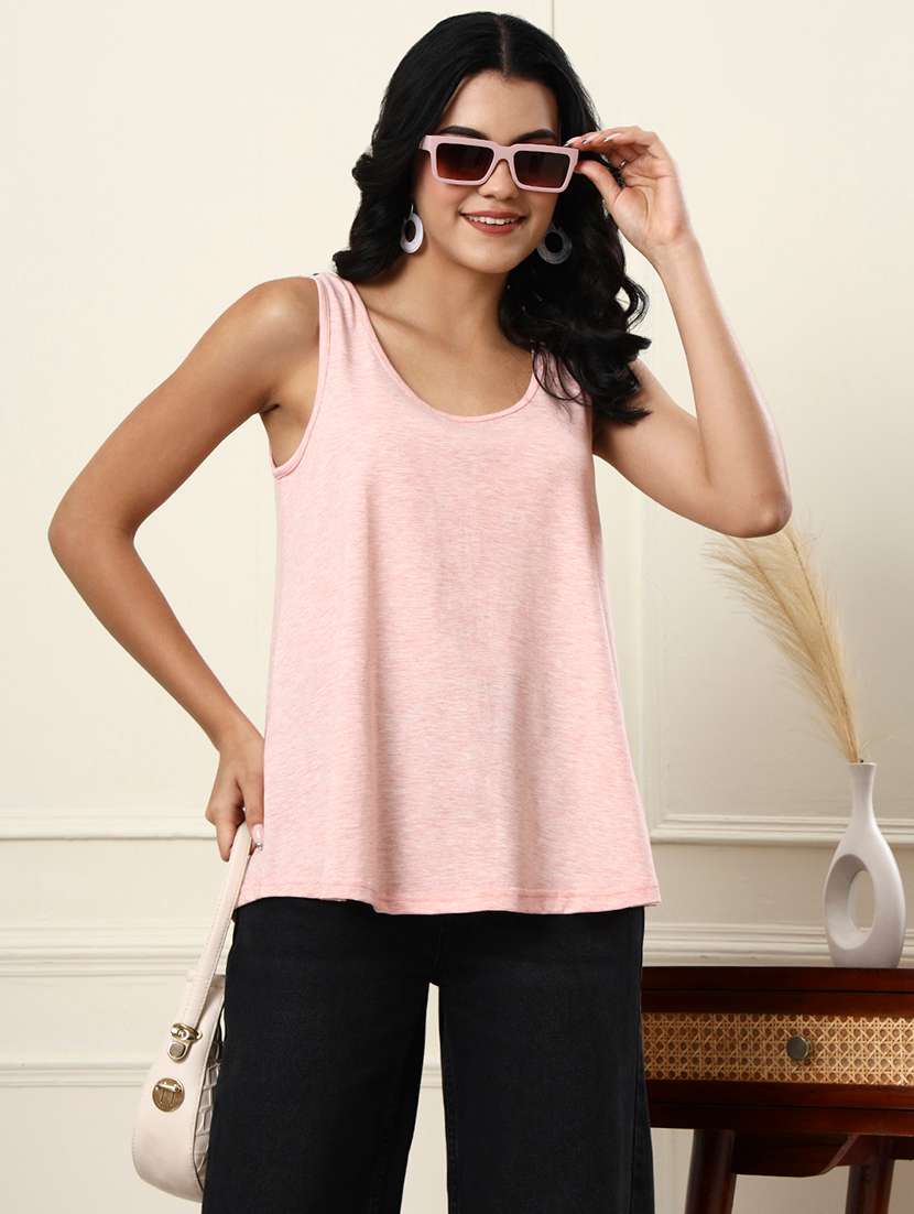 women solid sleeveless relaxed fit tank top