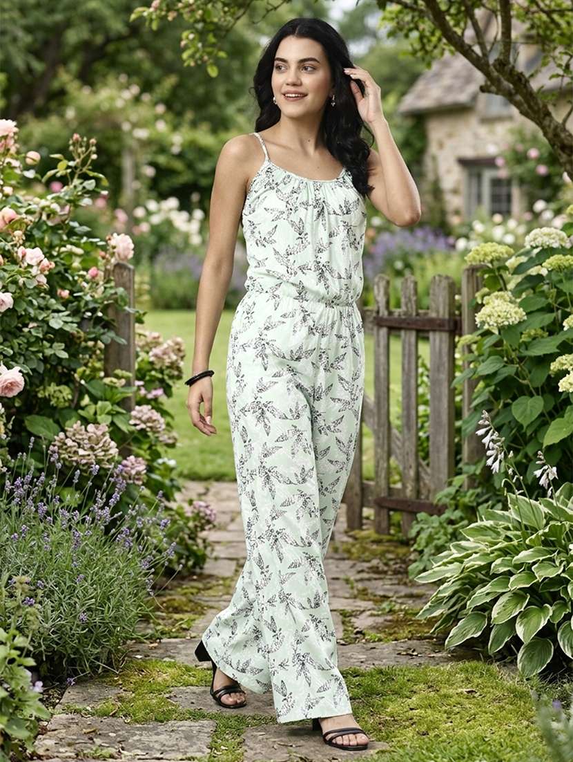 multi floral printed sleeveless full leg jumpsuit