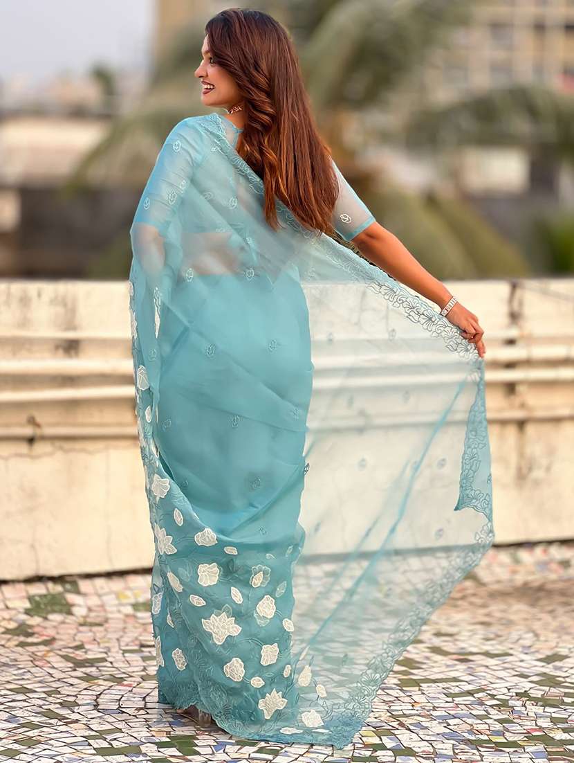 women solid with work embroidered saree with blouse - 22565504 -  Standard Image - 1
