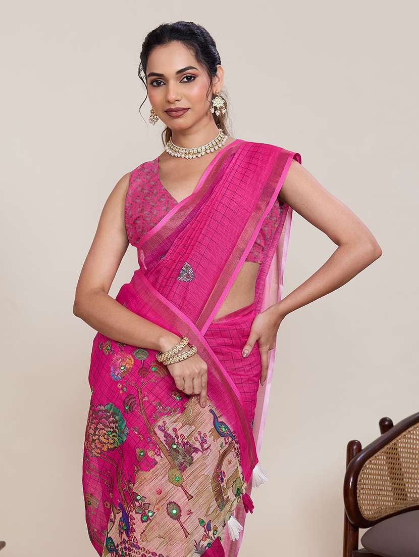 women printed casual wear saree with blouse - 22565633 -  Standard Image - 1