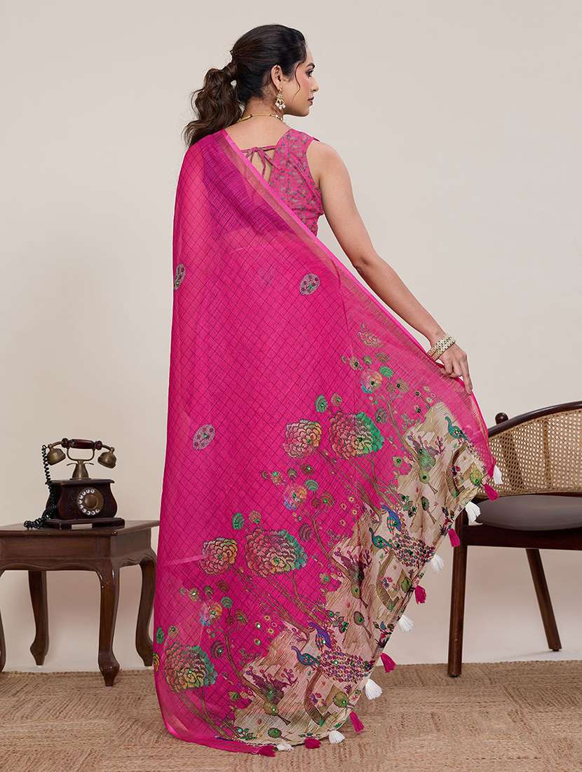 women printed casual wear saree with blouse - 22565633 -  Standard Image - 4