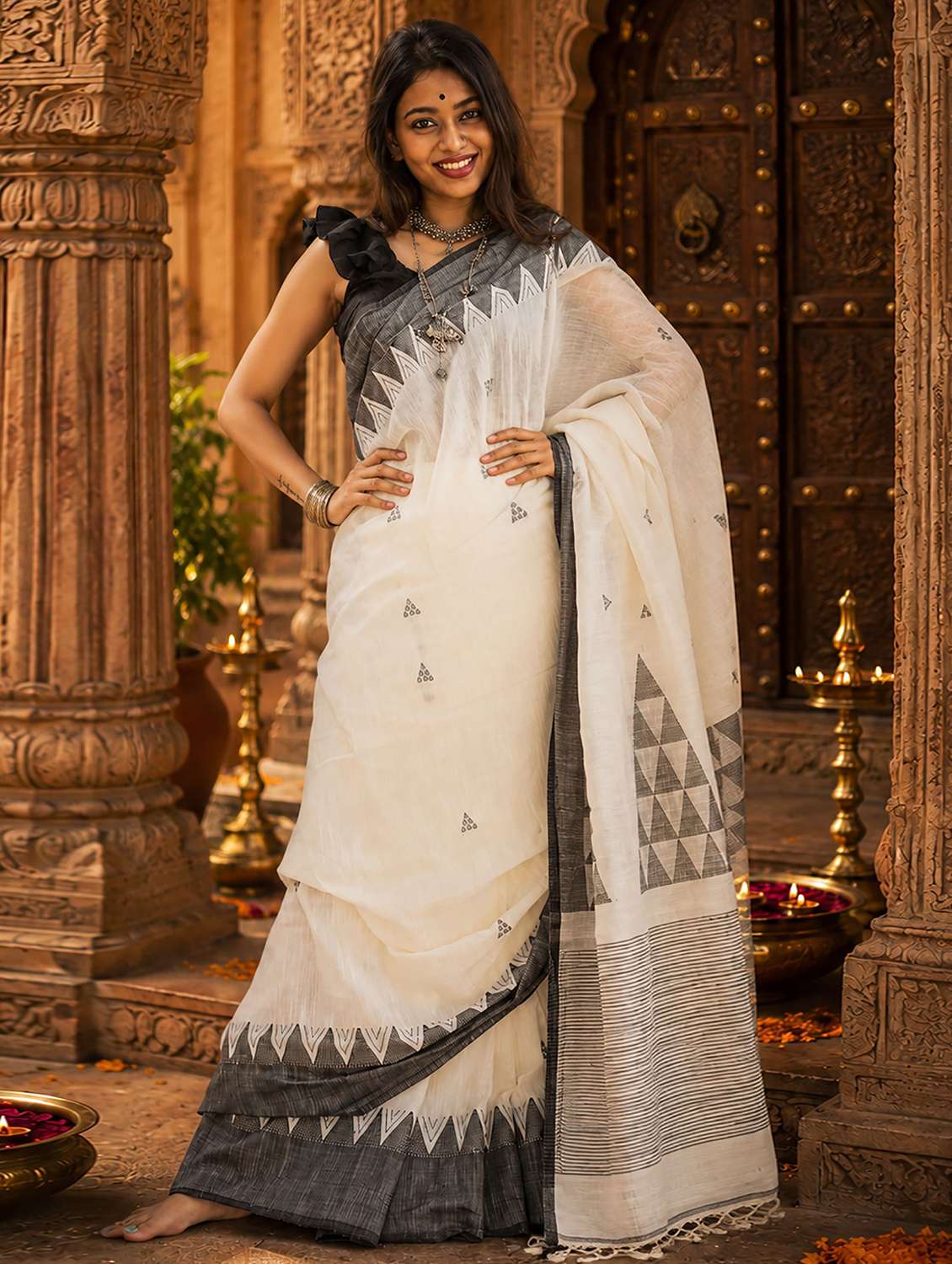 women self design handloom saree with blouse - 22565687 -  Standard Image - 1
