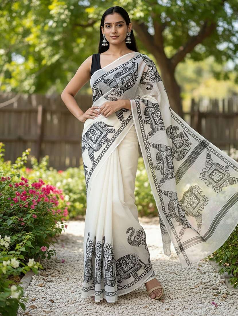 women printed handloom saree with blouse - 22565700 -  Standard Image - 1