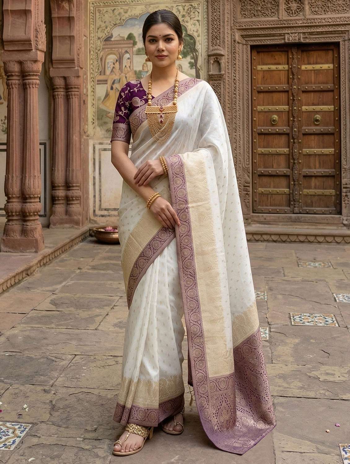 Women Self Design Banarasi Saree With Blouse - 22565729 -  Standard Image - 1