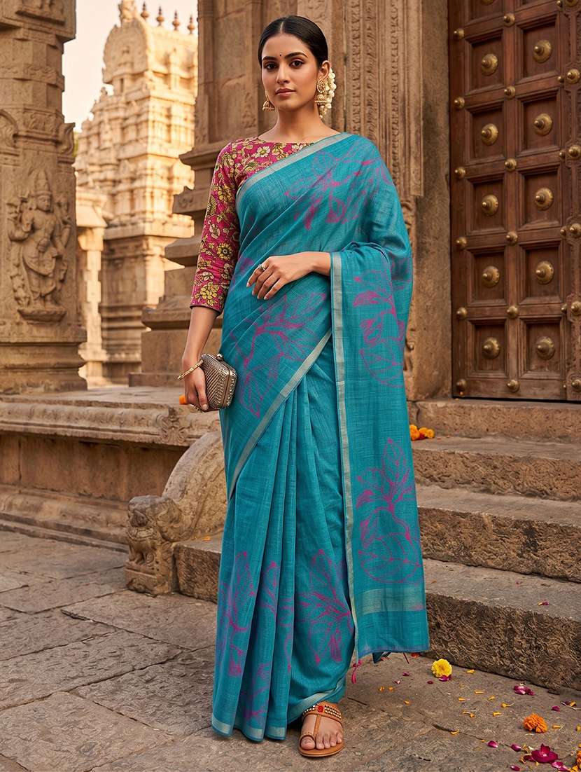 women printed casual wear saree with blouse - 22565749 -  Standard Image - 1