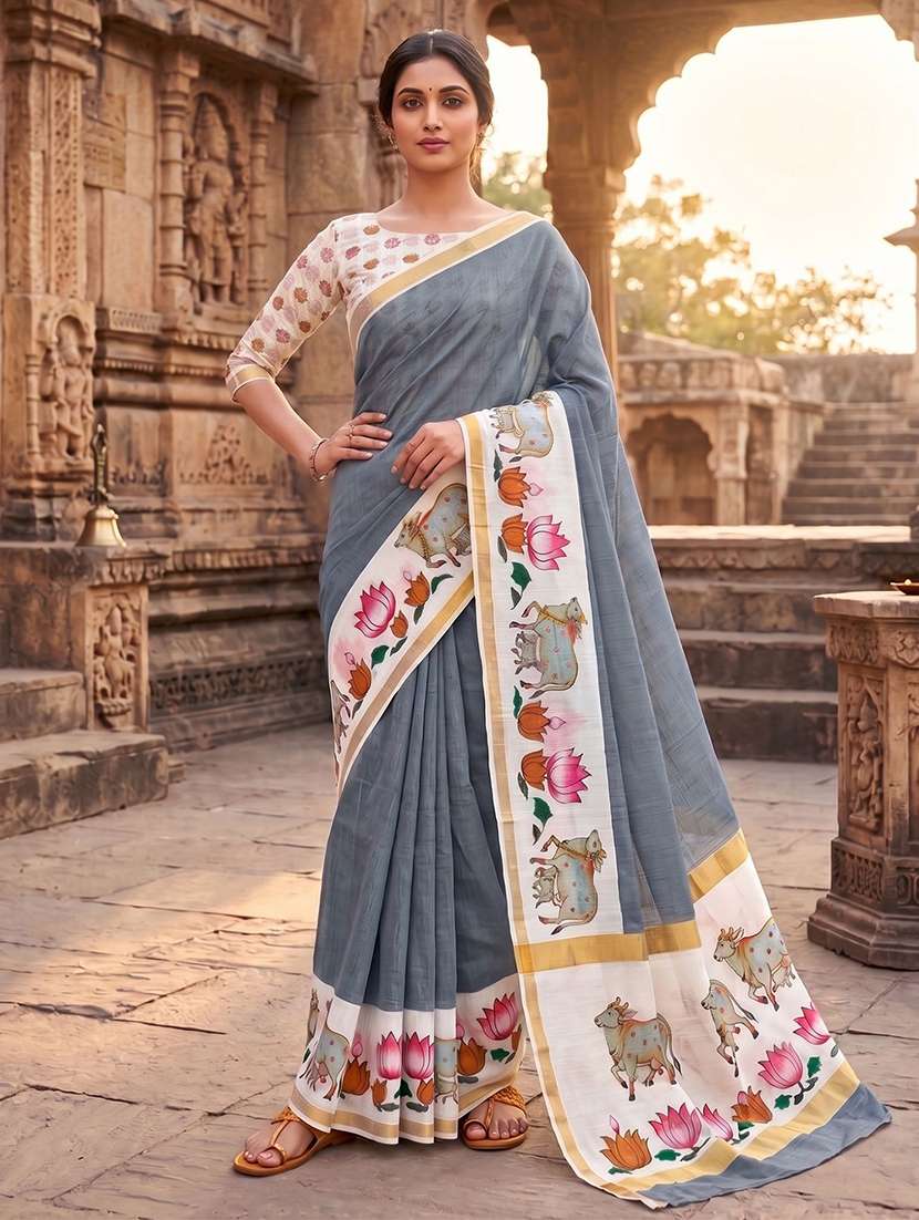 women printed casual wear saree with blouse - 22565979 -  Standard Image - 1