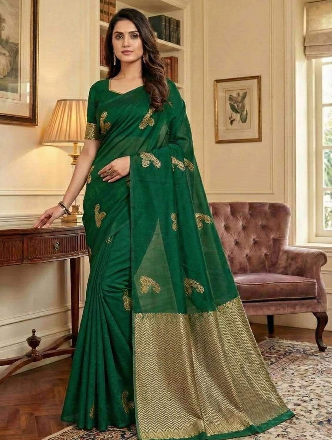 women solid with work embroidered saree with blouse - 22566065 -  Standard Image - 1