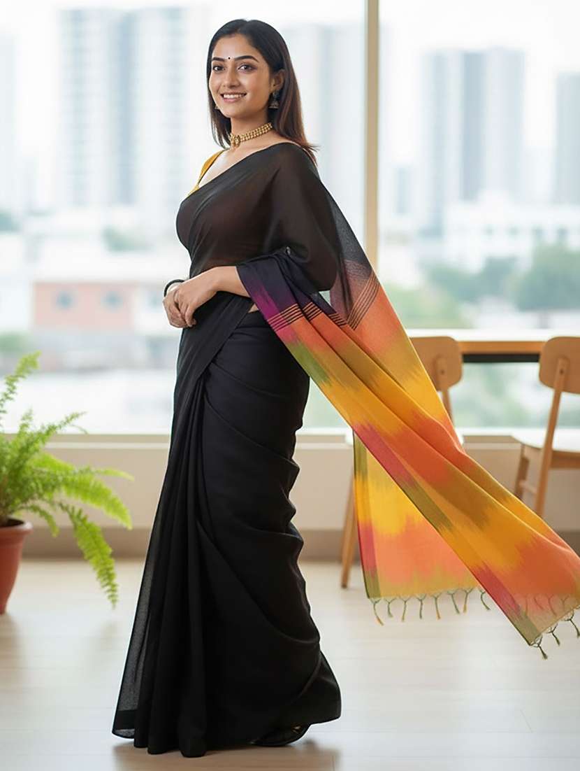 Women Solid Handloom Saree With Blouse - 22566091 -  Standard Image - 1