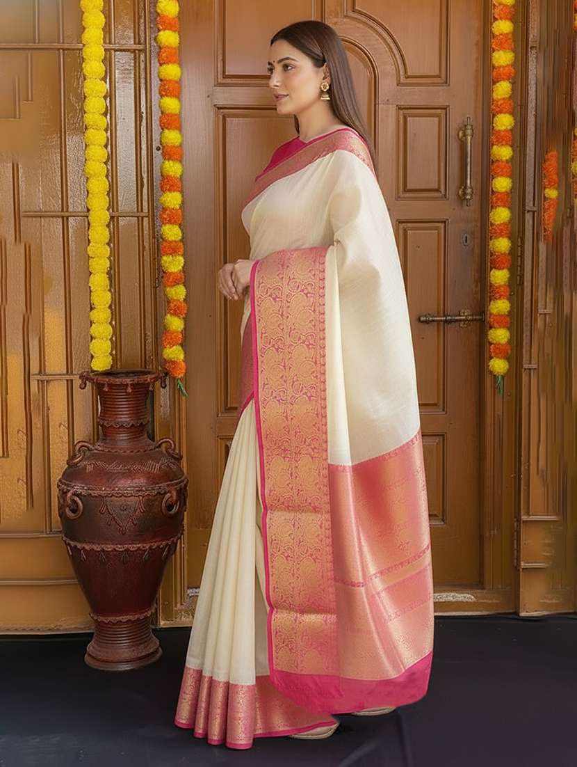 women solid with bordered saree with blouse - 22566300 -  Standard Image - 1