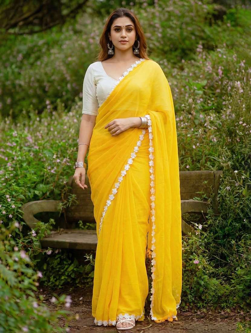 women solid plain saree with blouse