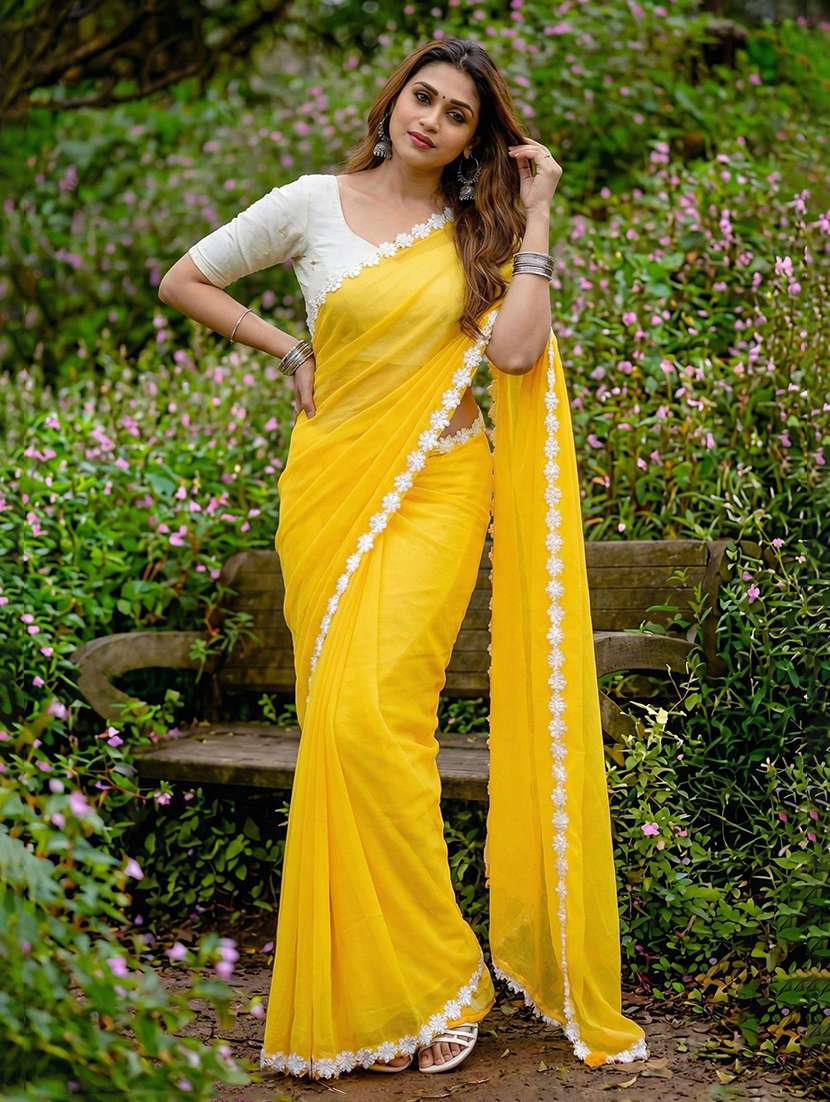 women solid plain saree with blouse - 22566308 -  Standard Image - 1
