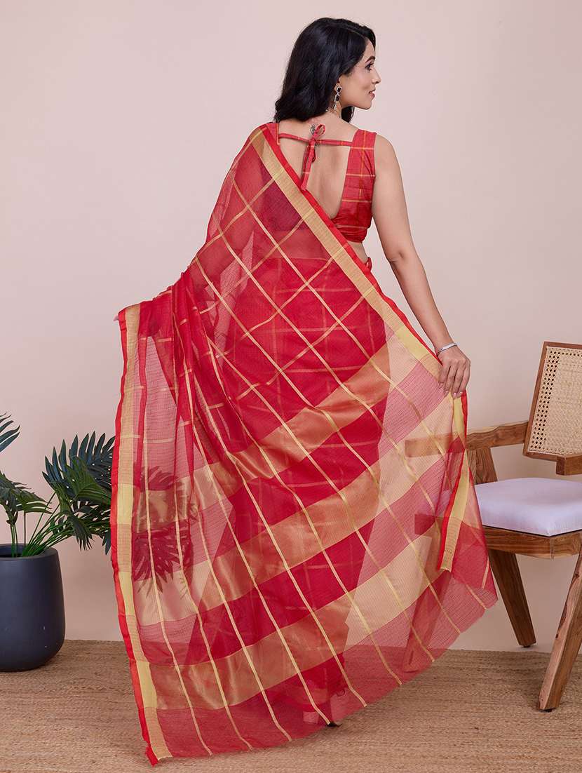 women checkered bordered saree - 22566347 -  Standard Image - 4