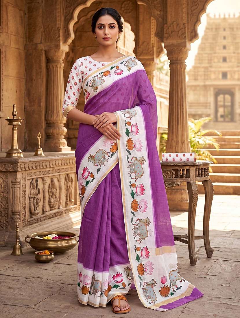 women solid with bordered saree - 22566836 -  Standard Image - 1