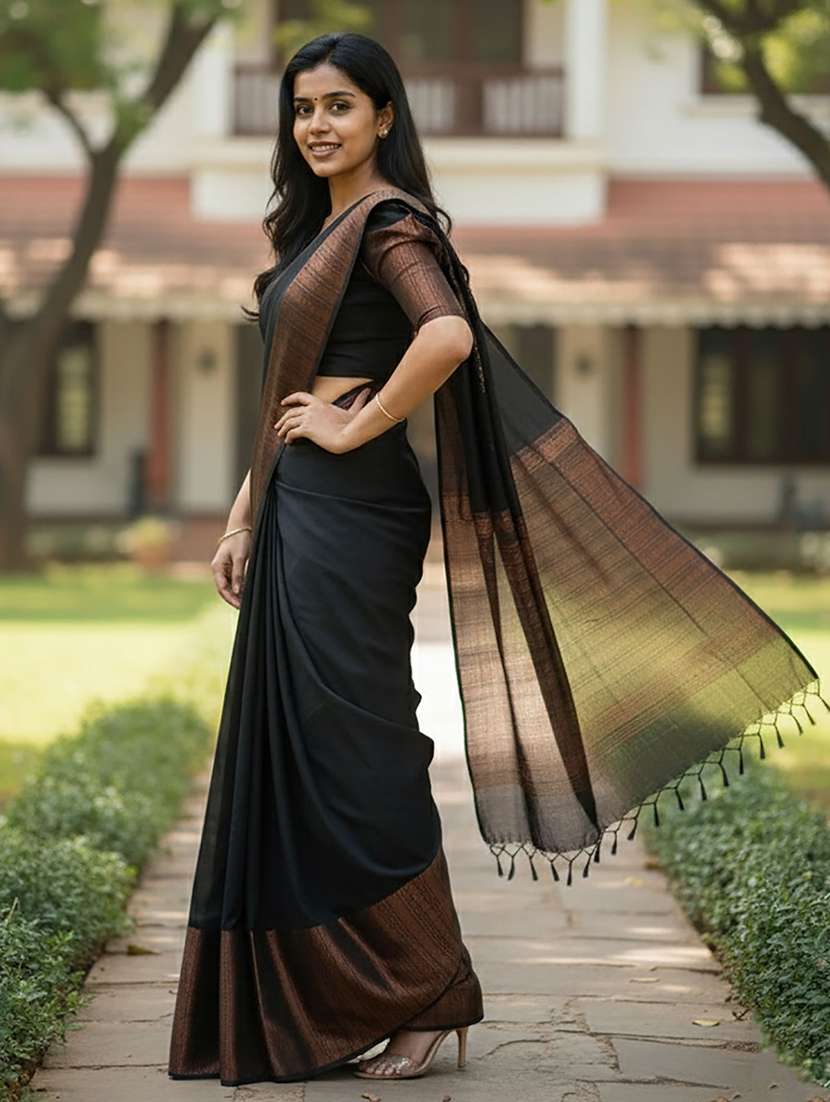 women solid with bordered saree with blouse - 22566937 -  Standard Image - 1