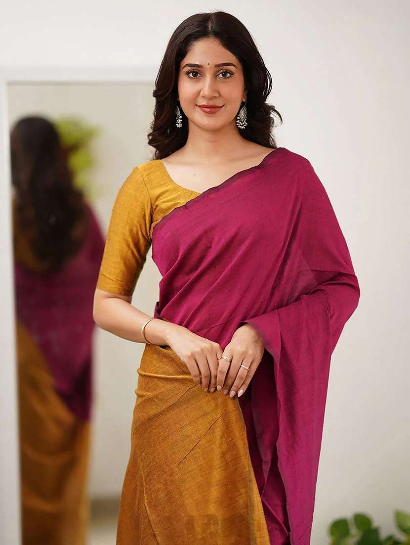 women solid handloom saree with blouse - 22566971 -  Standard Image - 1