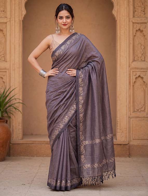women solid with bordered saree with blouse - 22567033 -  Standard Image - 1