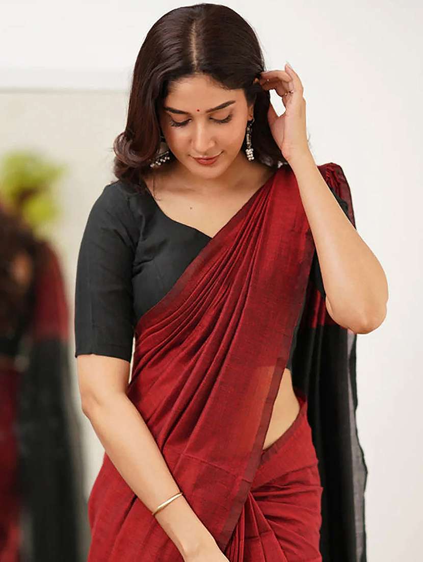 women solid handloom saree with blouse - 22567115 -  Standard Image - 1