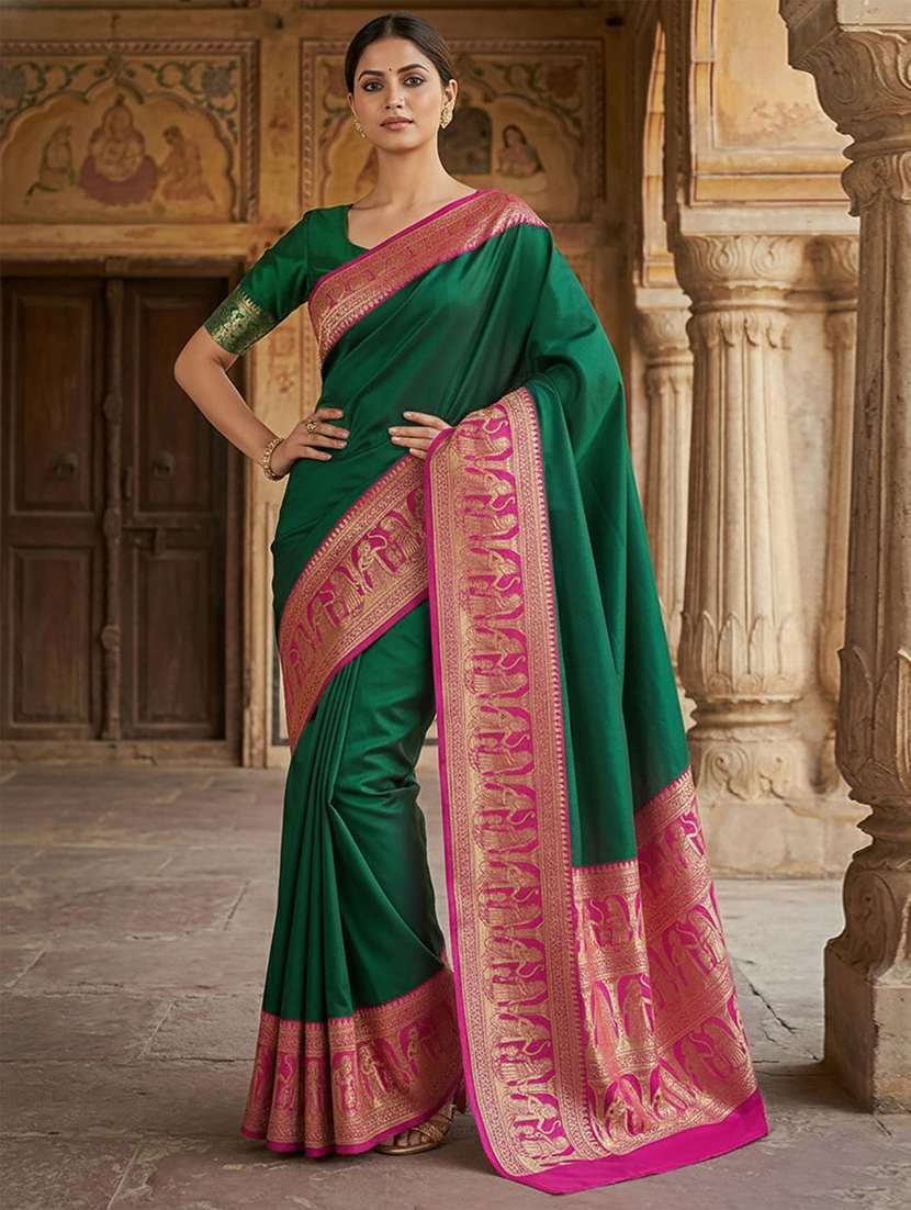 women solid with bordered saree with blouse - 22567215 -  Standard Image - 1
