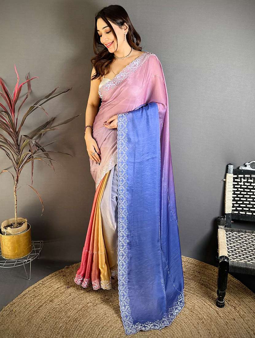 women ombre embellished saree with blouse