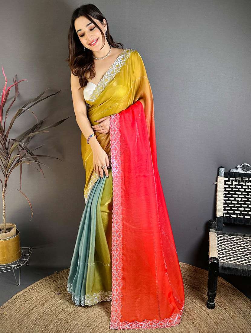 women ombre embellished saree with blouse