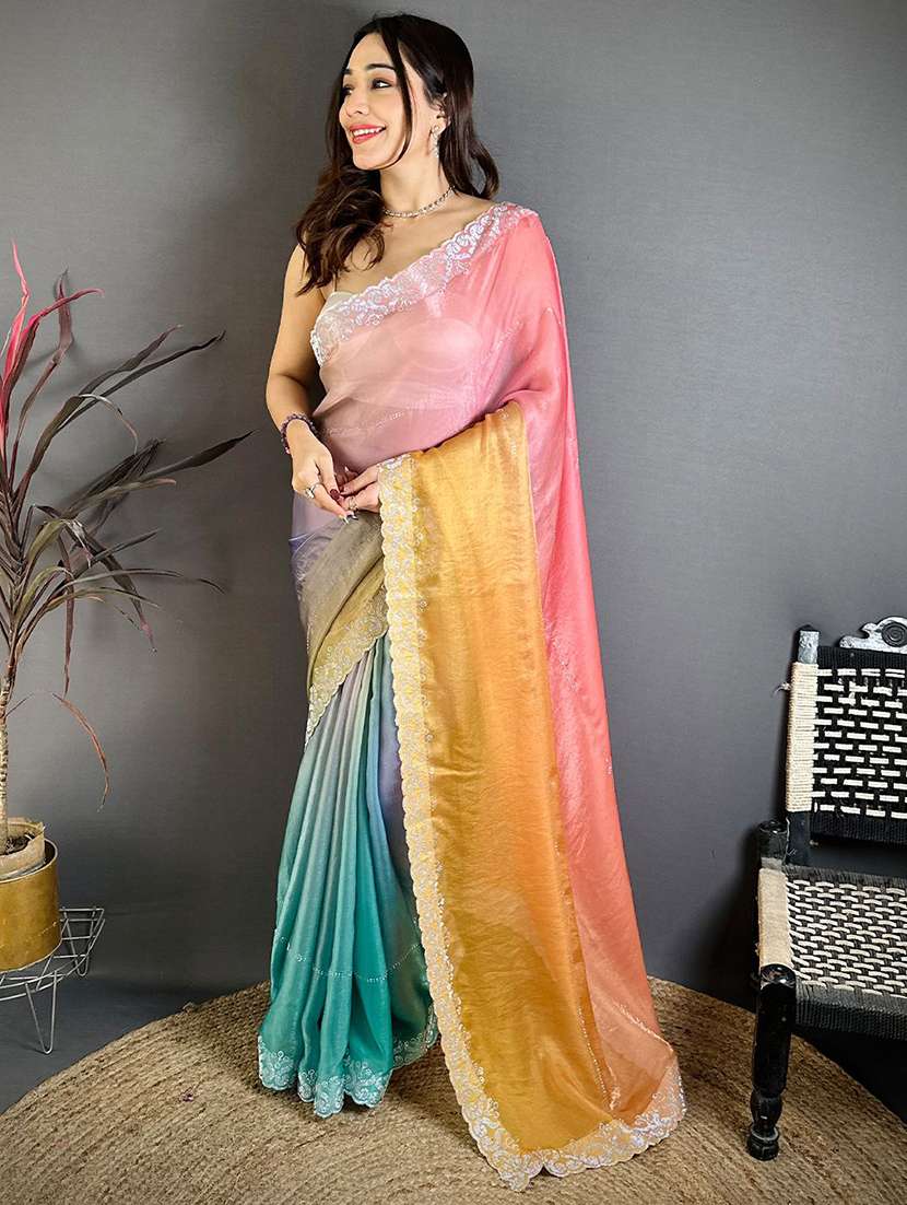 women ombre embellished saree with blouse