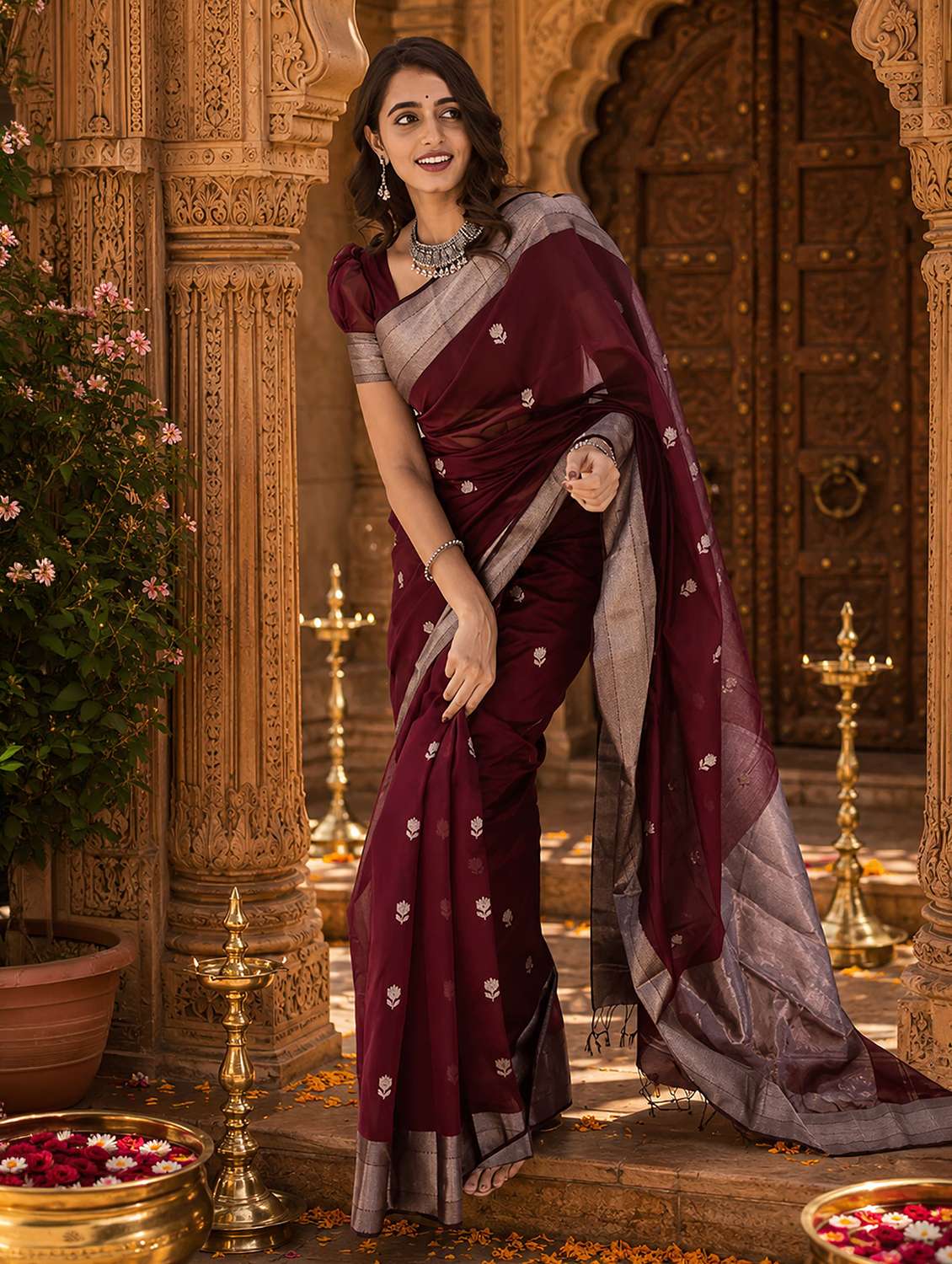 women self design bordered saree with blouse - 22567237 -  Standard Image - 1