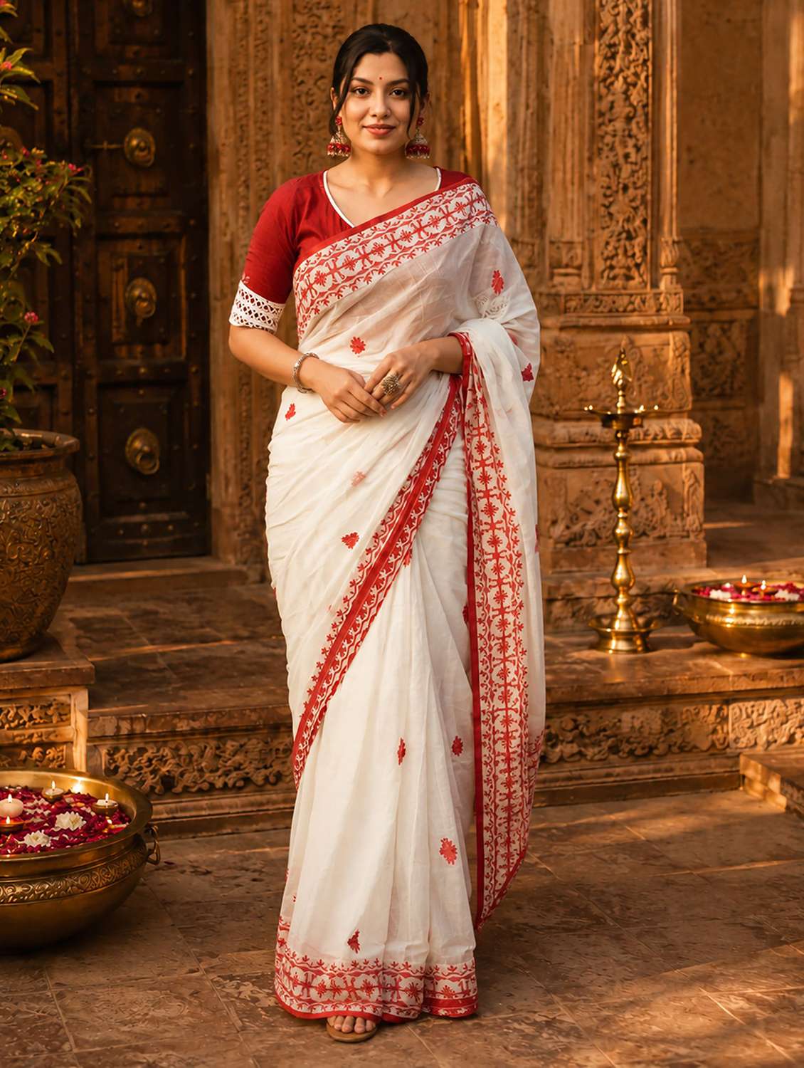 women self design handloom saree with blouse