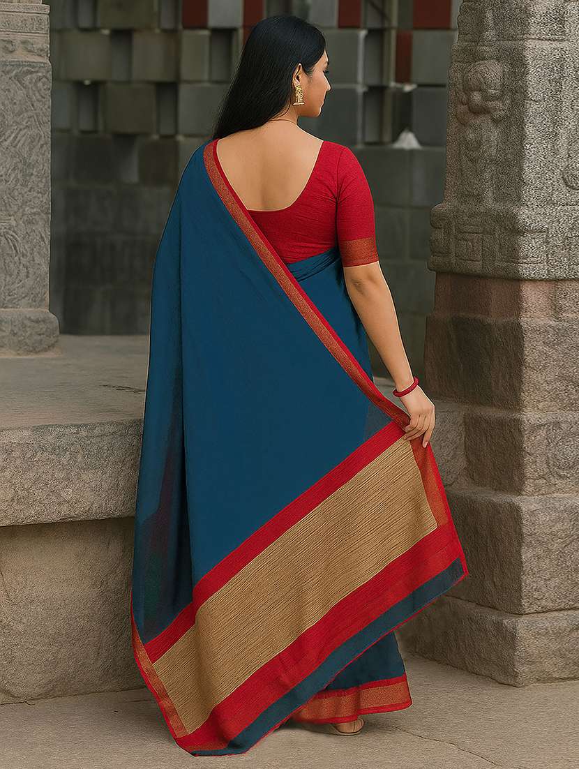 women solid with bordered saree with blouse - 22567244 -  Standard Image - 1