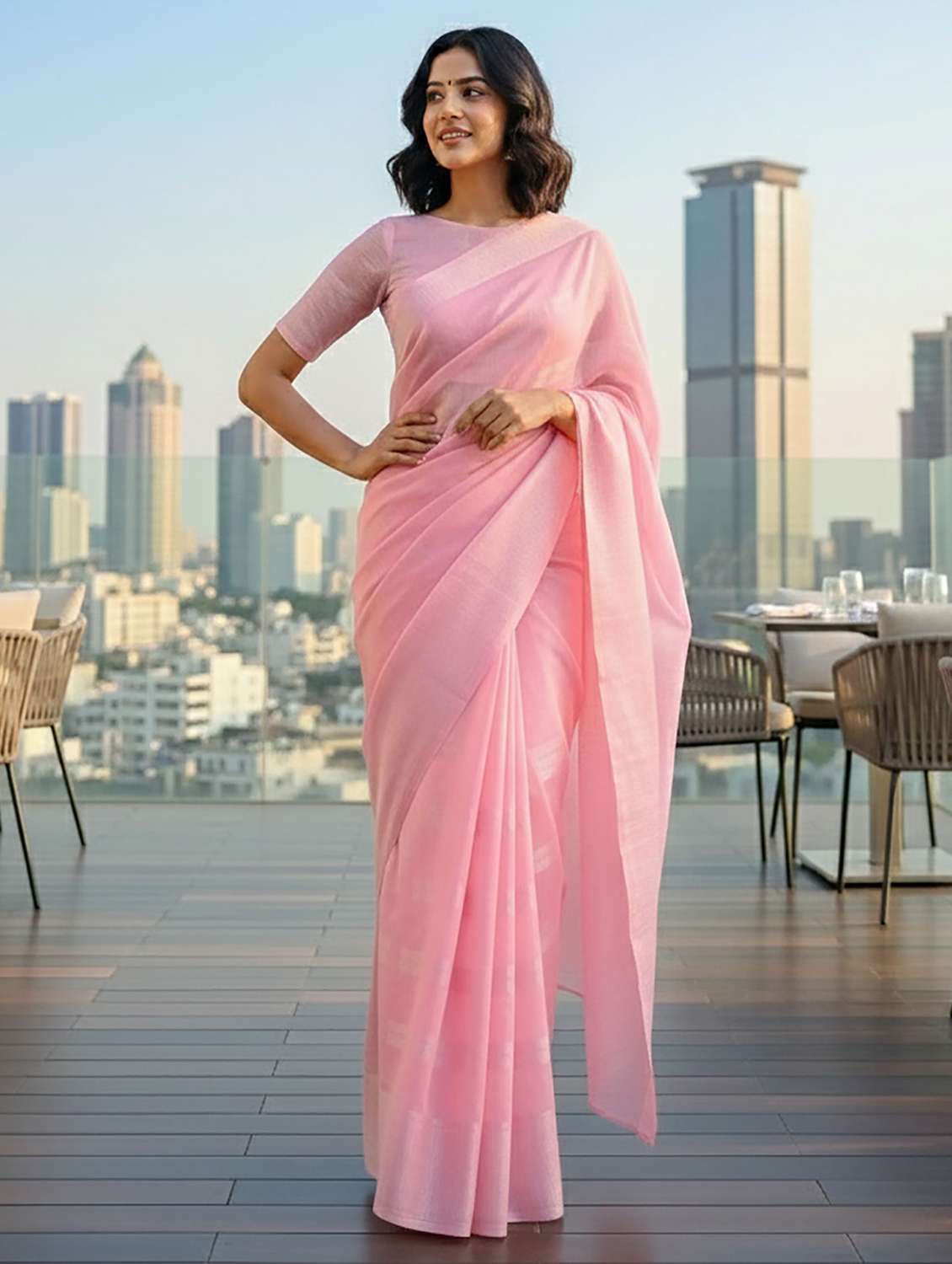 women solid handloom saree with blouse - 22567252 -  Standard Image - 1