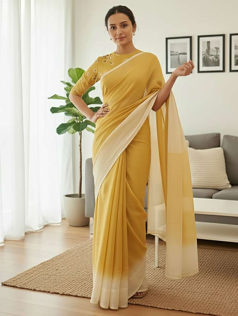 women solid with bordered saree with blouse - 22567253 -  Standard Image - 1