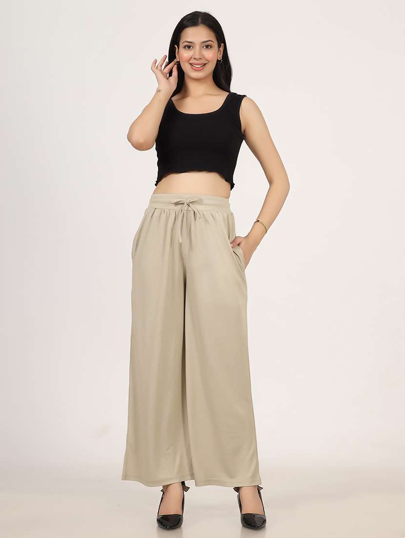 women solid mid rise flared palazzo - 22567271 -  Standard Image - 4
