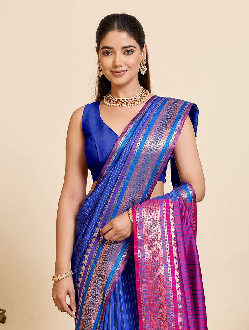 women striped bordered saree with blouse - 22567300 -  Standard Image - 1