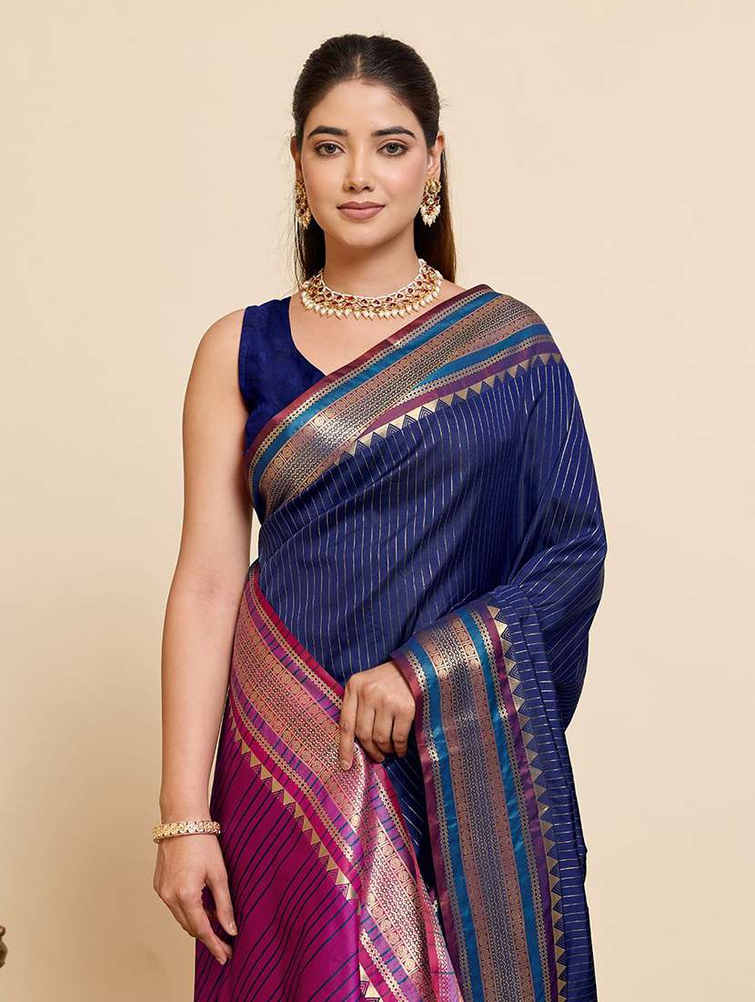 women striped bordered saree with blouse - 22567301 -  Standard Image - 1