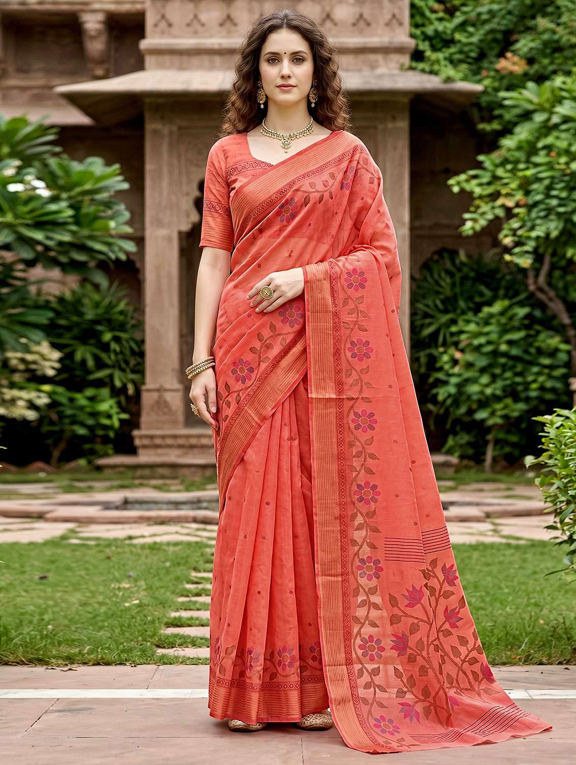 women printed casual wear saree with blouse