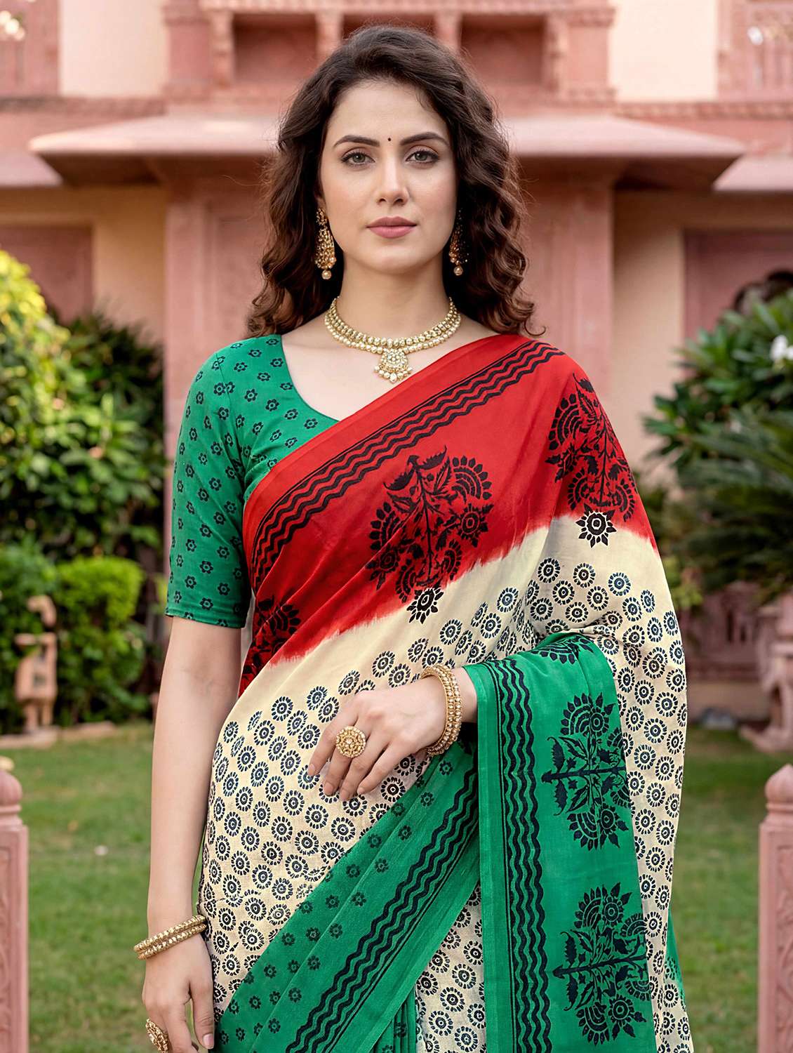 women printed casual wear saree with blouse - 22567334 -  Standard Image - 1