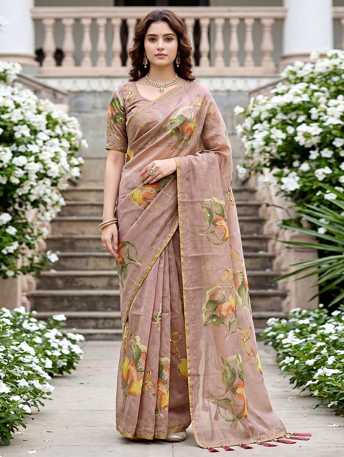 women printed casual wear saree with blouse