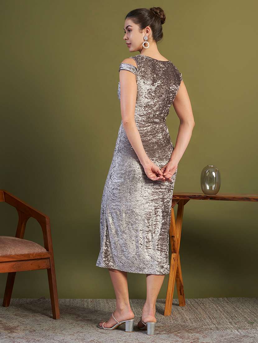 women solid cold shoulder sheath dress - 22567392 -  Standard Image - 4