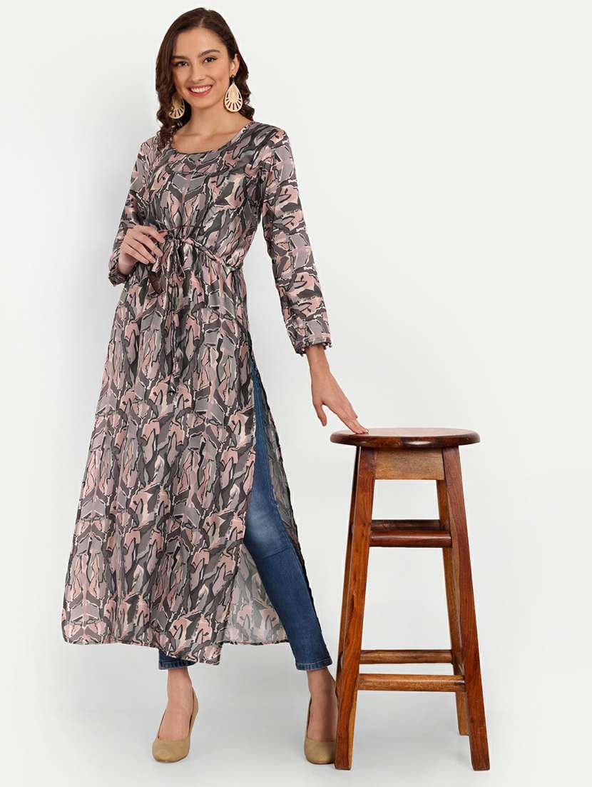 women printed three quarter sleeves high slit kurta