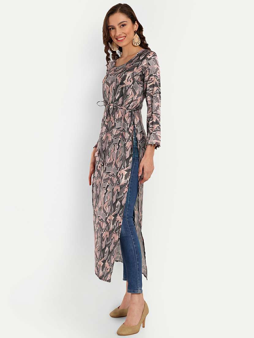 women printed three quarter sleeves high slit kurta - 22567470 -  Standard Image - 4