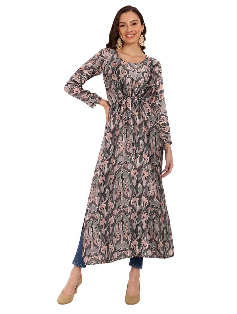 women printed three quarter sleeves high slit kurta - 22567470 -  Standard Image - 6