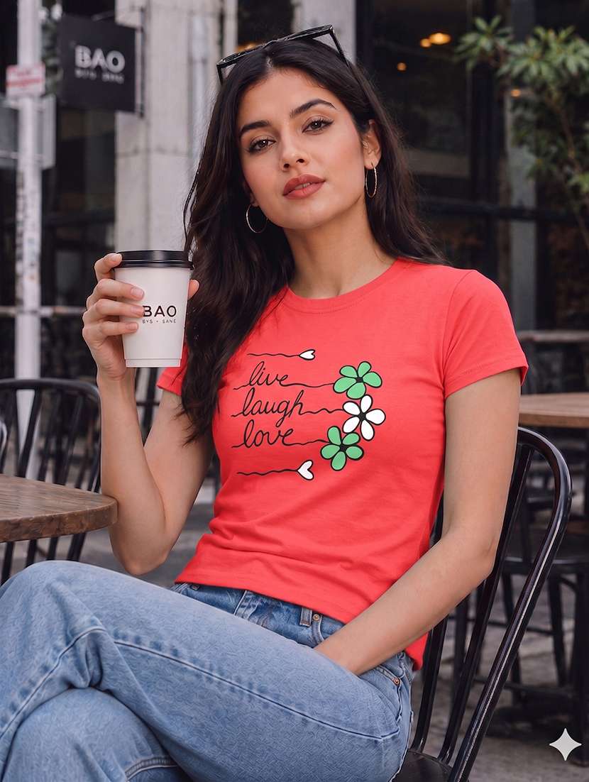 women printed short sleeves regular fit t-shirt