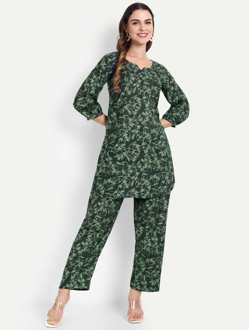 women printed three quarter sleeves ethnic co-ord set