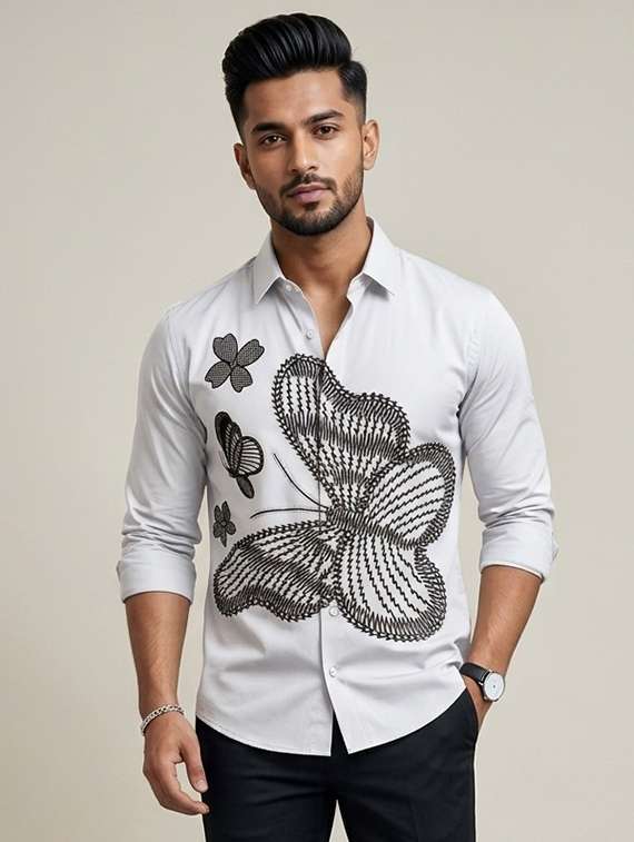 men printed long sleeves casual shirt