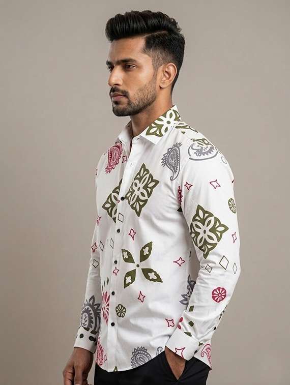 men printed long sleeves casual shirt - 22567636 -  Standard Image - 1