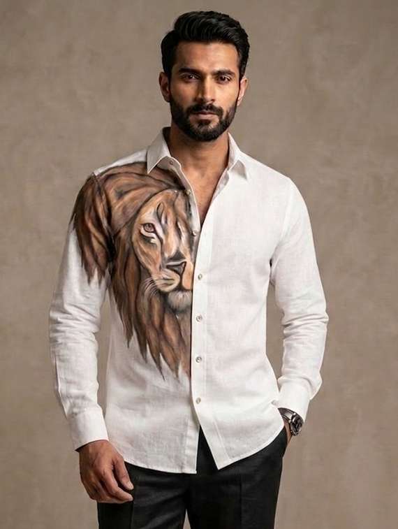 men printed long sleeves casual shirt
