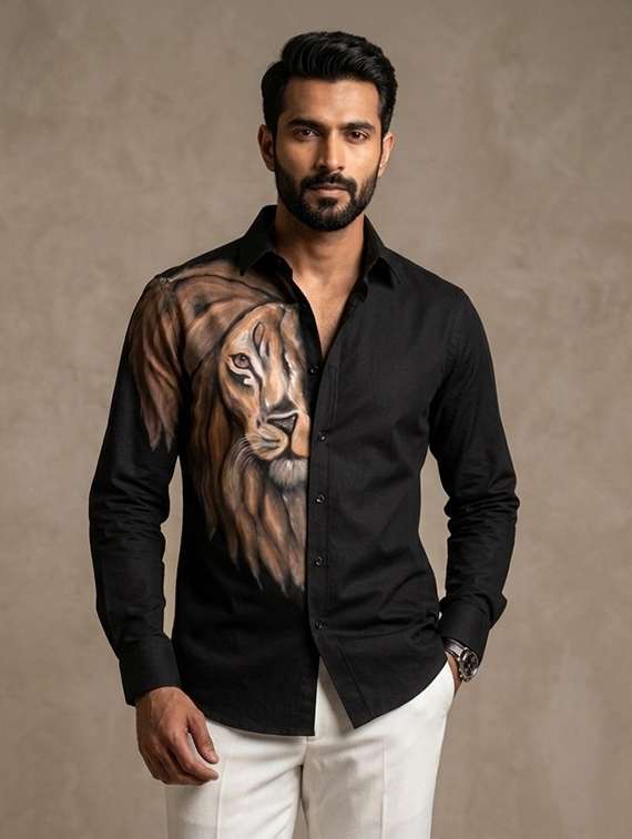 men printed long sleeves casual shirt